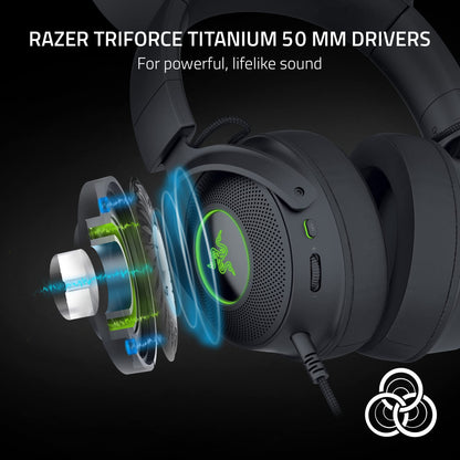 Razer Kraken Kitty V2 Pro Wired RGB Headset: Interchangeable Ears (Kitty, Bear, Bunny) - Stream Reactive Lighting - Detachable HyperClear Cardioid Mic - 50mm Drivers - 7.1 Surround Sound - Black
