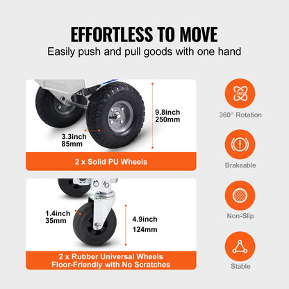 VEVOR Aluminum Truck, 2 in 1, 800 lbs Load Capacity, Heavy Duty Industrial Convertible Folding Hand Truck and Dolly, Utility Cart Converts from Hand Truck to Platform Cart with Rubber Wheels