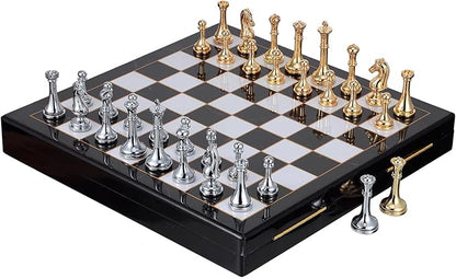 Metal Chess Set for Adults &amp Kids Zinc Alloy Chess Pieces with Marbled Chess Board 11.5 Inch Travel Chess Set with Two Extra Queens Classic Strategy Board Game for Beginners Professionals