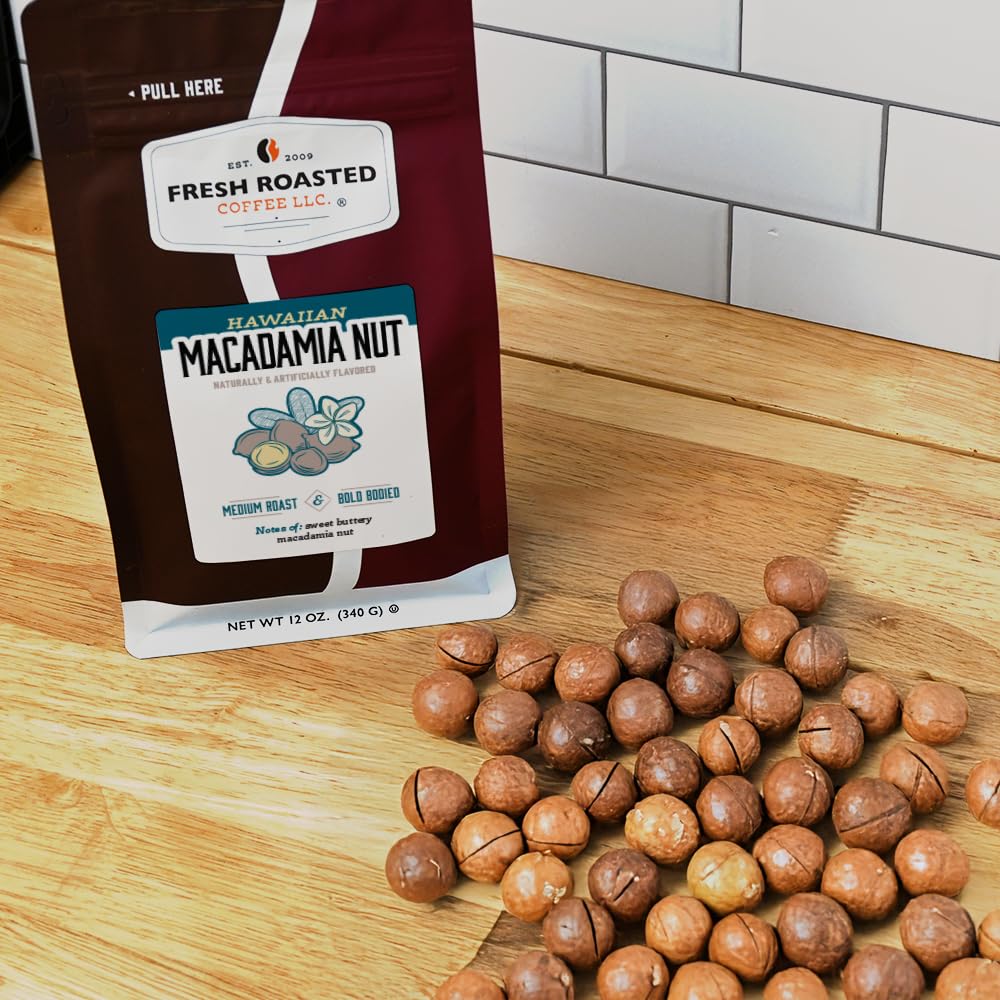 Fresh Roasted Coffee, Hawaiian Macadamia Nut Flavored Coffee, 12 oz, Medium Roast, Kosher, Ground
