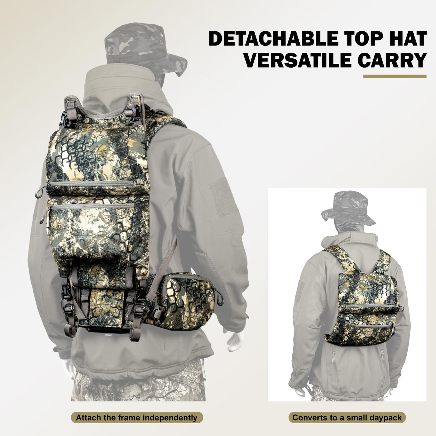 MOXULE Pro 5000 Camo Frame Backpack - Meat Hauler Pack with Rain Cover for Outdoor