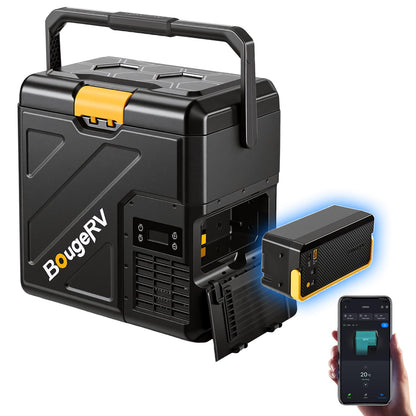 BougeRV 12 Volt Refrigerator with 240Wh Battery, 21QT Car Fridge, 20L Portable Freezer, -4~68℉, 12/24V DC, 110~240V AC, Ideal for 2 People, Road Trips, Truck, Camping(2026 New Model: CRH20 and B240)