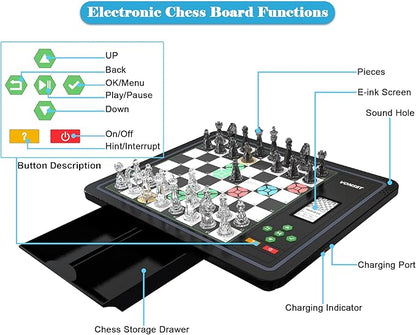 Electronic Chess Board L6 with LED Lights Computer Chess Set with Piece Position Display Chess Computer Game for Beginners and Lovers