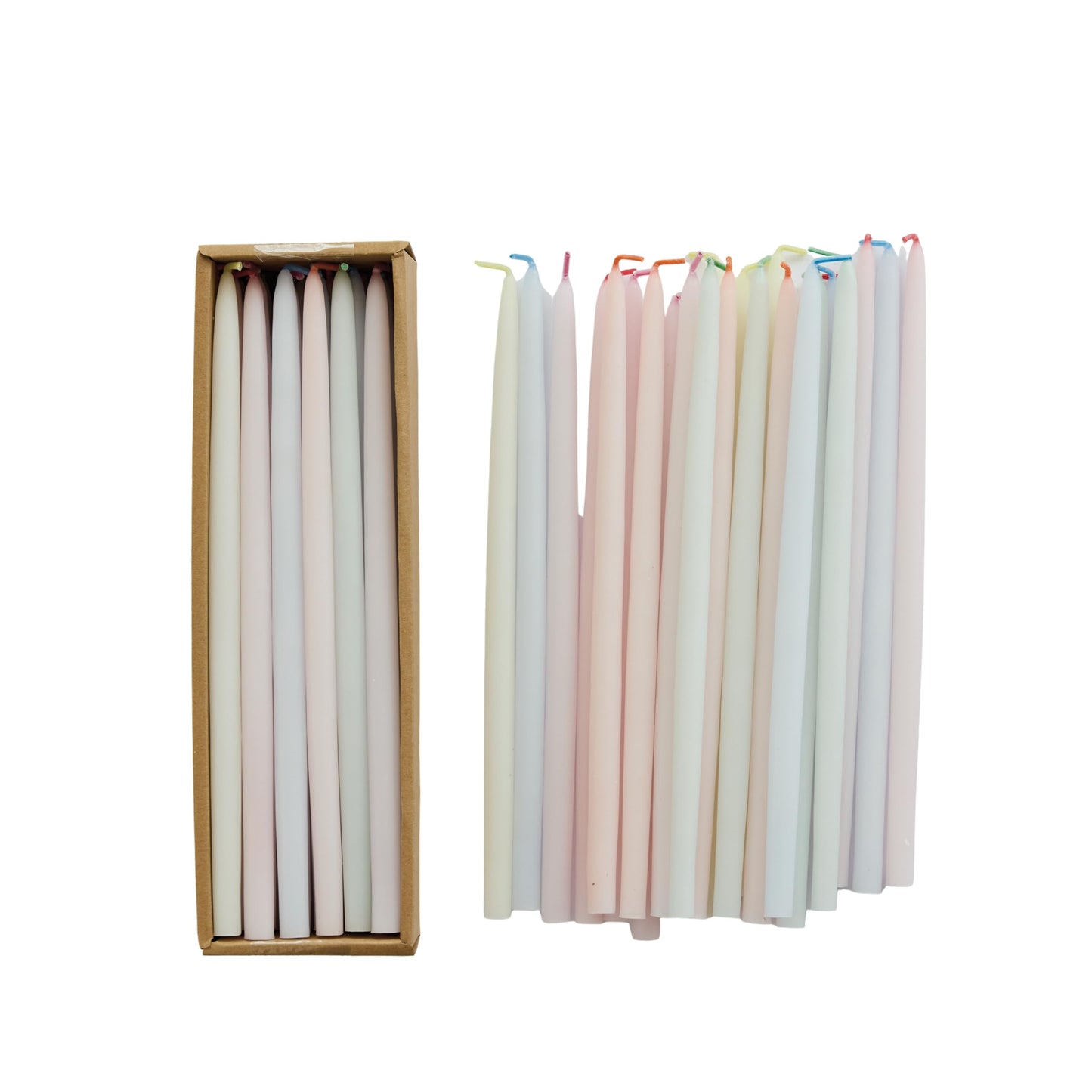 Creative Co-Op Set of 24 Unscented Thin Taper Candles with Multi-Color Wicks, Boxed