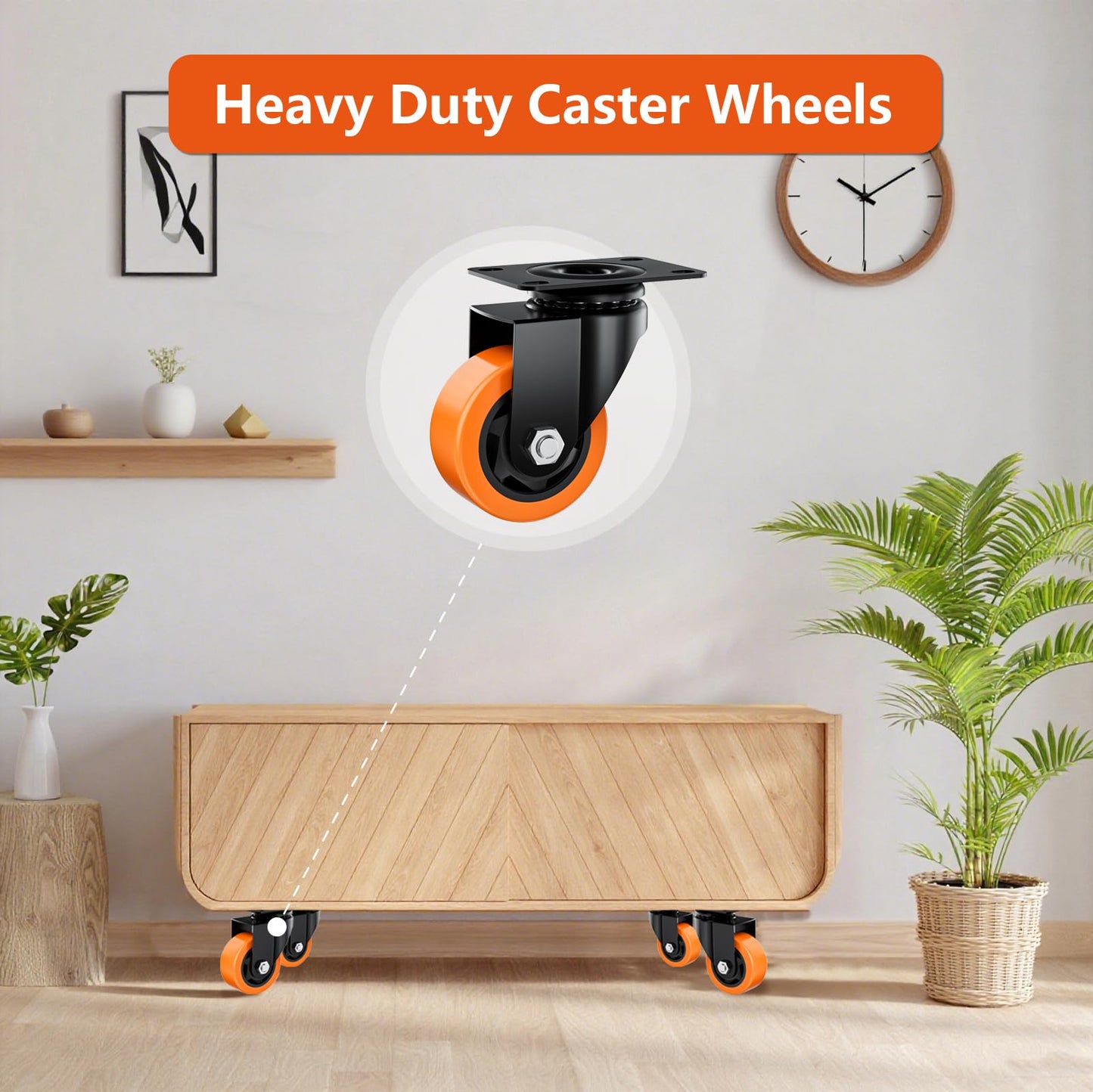 ASHGOOB 3 Inch Caster Wheels, Casters Set of 24 Heavy Duty, Orange Polyurethane (PU) Casters, Industrial Swivel Top Plate Castor Wheels for Workbench/Furniture/Cart (Pack of 24)