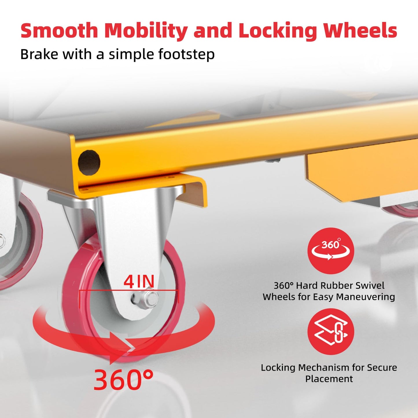 ZKH Hydraulic Lift Cart, 330lb Capacity, 49.6" Max Lifting Height, Single Scissors Lift Table with Locking Wheels and Overload Bar for Safe Operations, Ideal for Material Handling and Freight Lifting