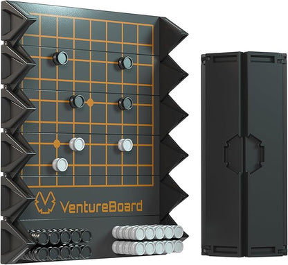 VENTUREBOARD GO 9x9 6 Inches Magnetic Unique GO Set Board Game - Folding Board Portable Travel GO Board Game Pieces - (Black/Grey)