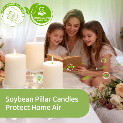 6 Pack Soy White Pillar Candles,Natural Soybean Pillar Candles,330 H Long Burning,2.8x4in Non-Toxic,Unscented,Dripless and Smokeless Rustic Hand-Poured Candles Dinner Table,for Wedding,Home