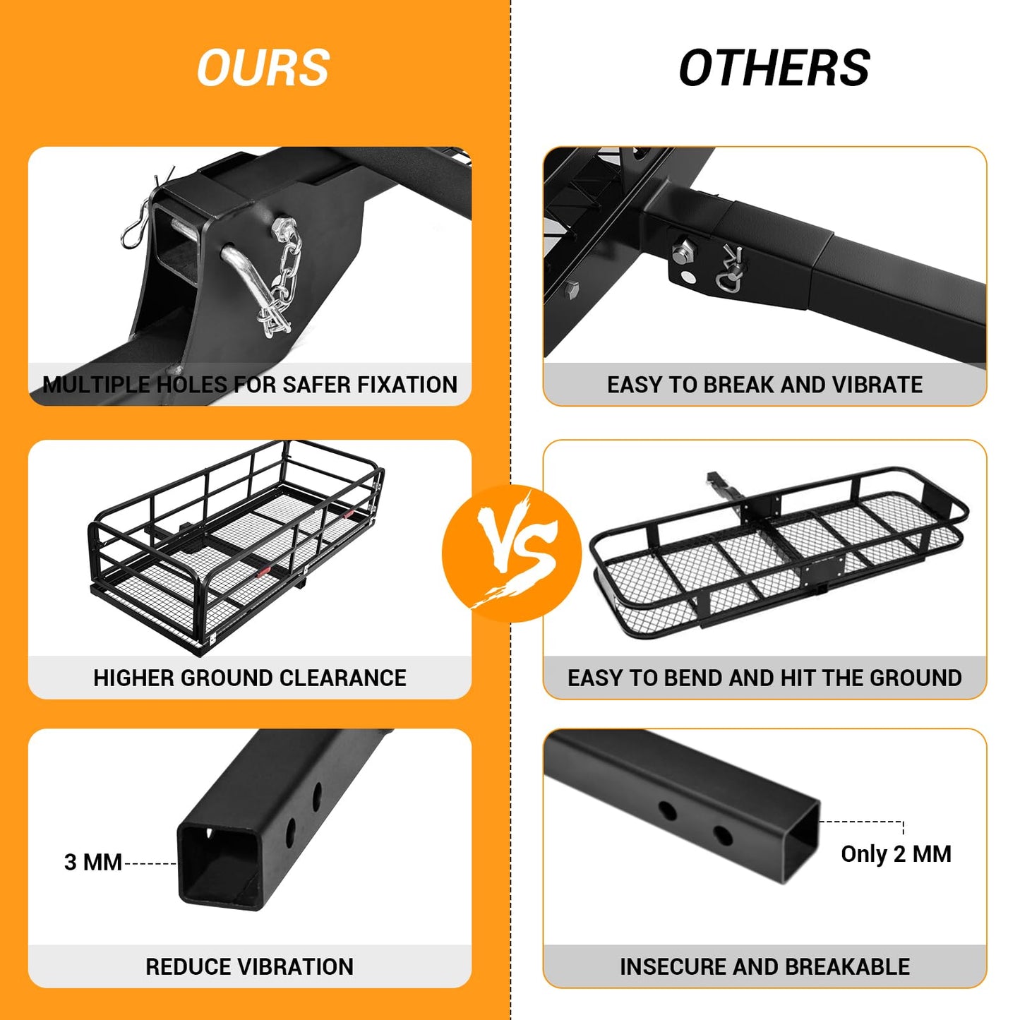 750 LBS Heavy Duty Folding Hitch Cargo Carrier, 2" Hitch Receiver Rear Luggage Rack Basket for SUV, Pickup Truck, Camping & Travel, 60" x 24" x 13.8", Black