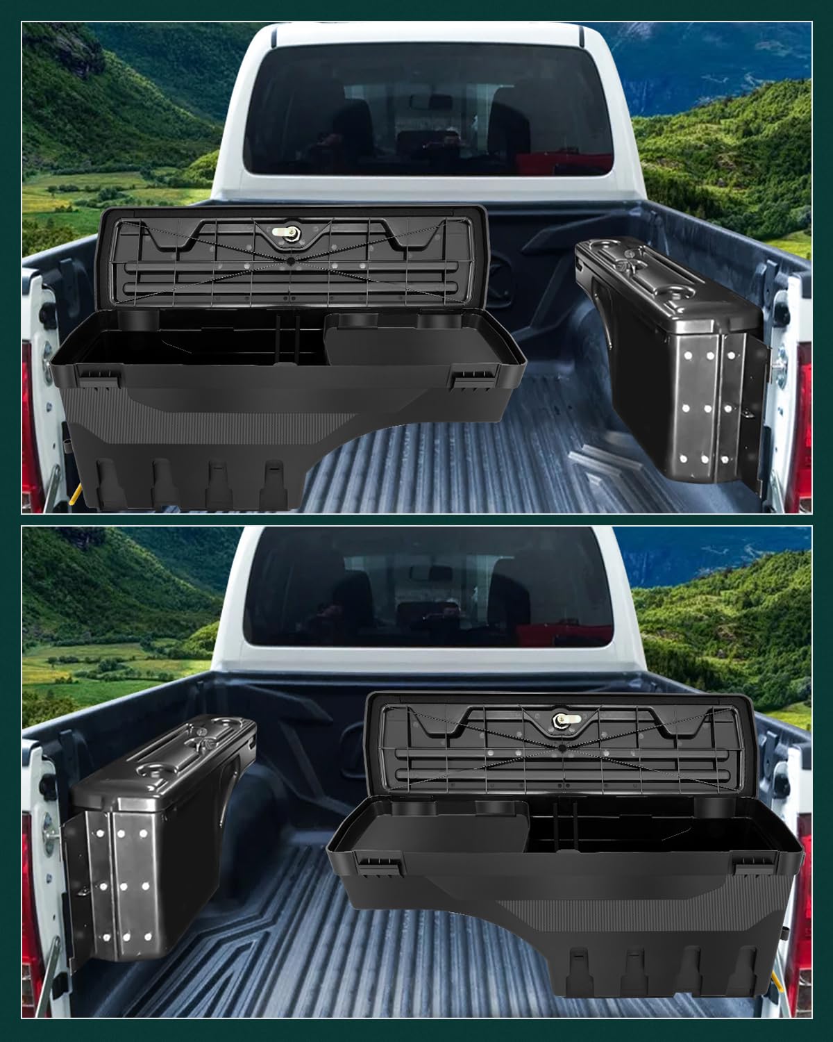 SCITOO Truck Bed Tool Box for Dodge Ram 1500 2019-2021 Left & Right Side,Multi-Compartment Dividers Organized Storage,Heavy Duty & No-Drill Installation