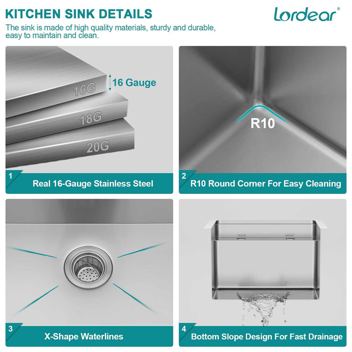 Lordear 15x17 Indoor Outdoor Kitchen Sink with Foldable Faucet Samll Bar Prep 16 Gauge T304 Stainless Steel Single Bowl Basin for Island Camper Wet Bar Prep Mobile Home