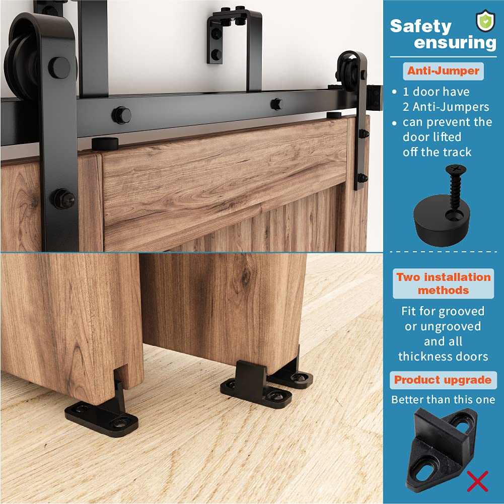ZEKOO 6.6FT Double Track Bypass Sliding Barn Door Hardware Kit for 2 Doors, Bypass Barn Door Track Kit, Low Ceiling, Easy Install, J Shape Hanger, Fit 40" Wide Door Panel