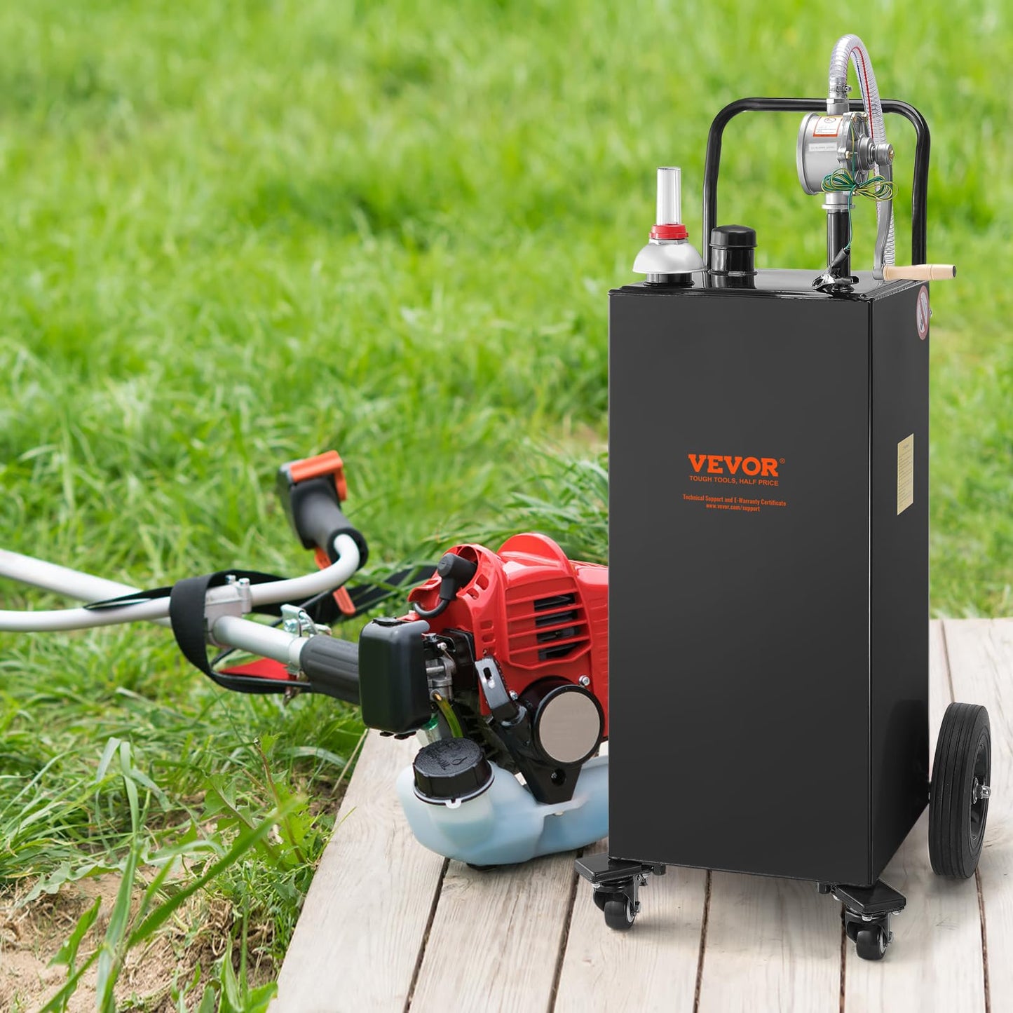VEVOR Fuel Caddy 30 Gallon, Portable Gas Caddy Fuel Storage Tank with 4 Wheels & Manual Transfer Pump, Gasoline Diesel Fuel Container for Cars, Lawn Mowers, ATVs, Boats, Black