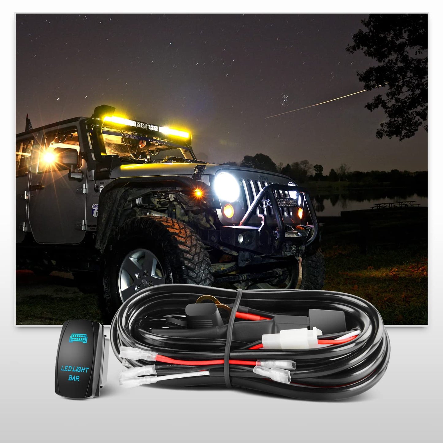 Nilight 54 Inch 312W Curved Spot Flood Combo Led Light Bar LED Off Road Light Driving Light and 1PC 14AWG 12V 5Pin Rocker Switch Wiring Harness Kit - 1 Lead