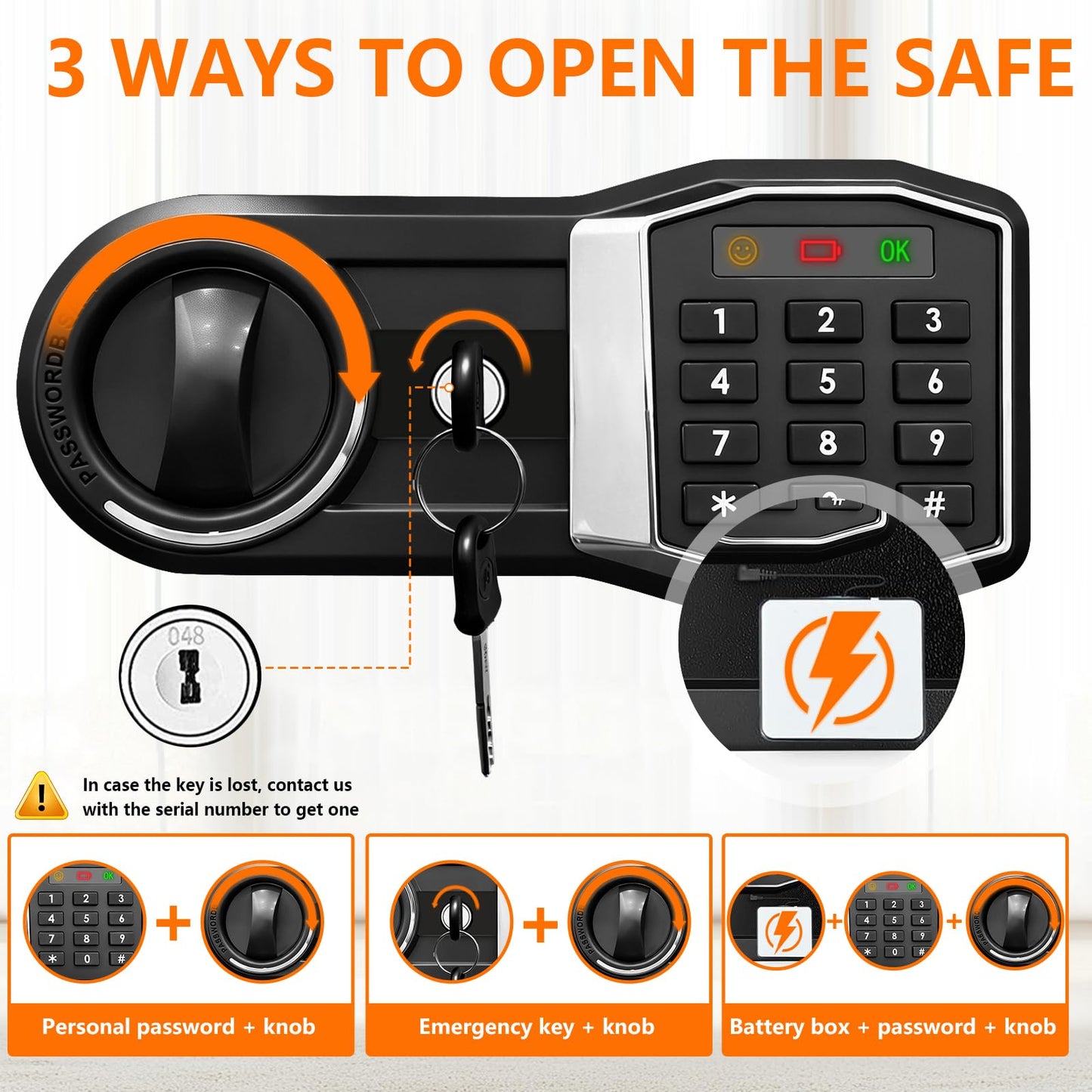 3.4 Cub Large Safes for Home, Security Fire Safe Box with Spare Keys, Alarm System, Digital Keypad and Removable Shelf, Anti-Theft Fireproof and Waterproof Safe Home for Document Medicine Valuables