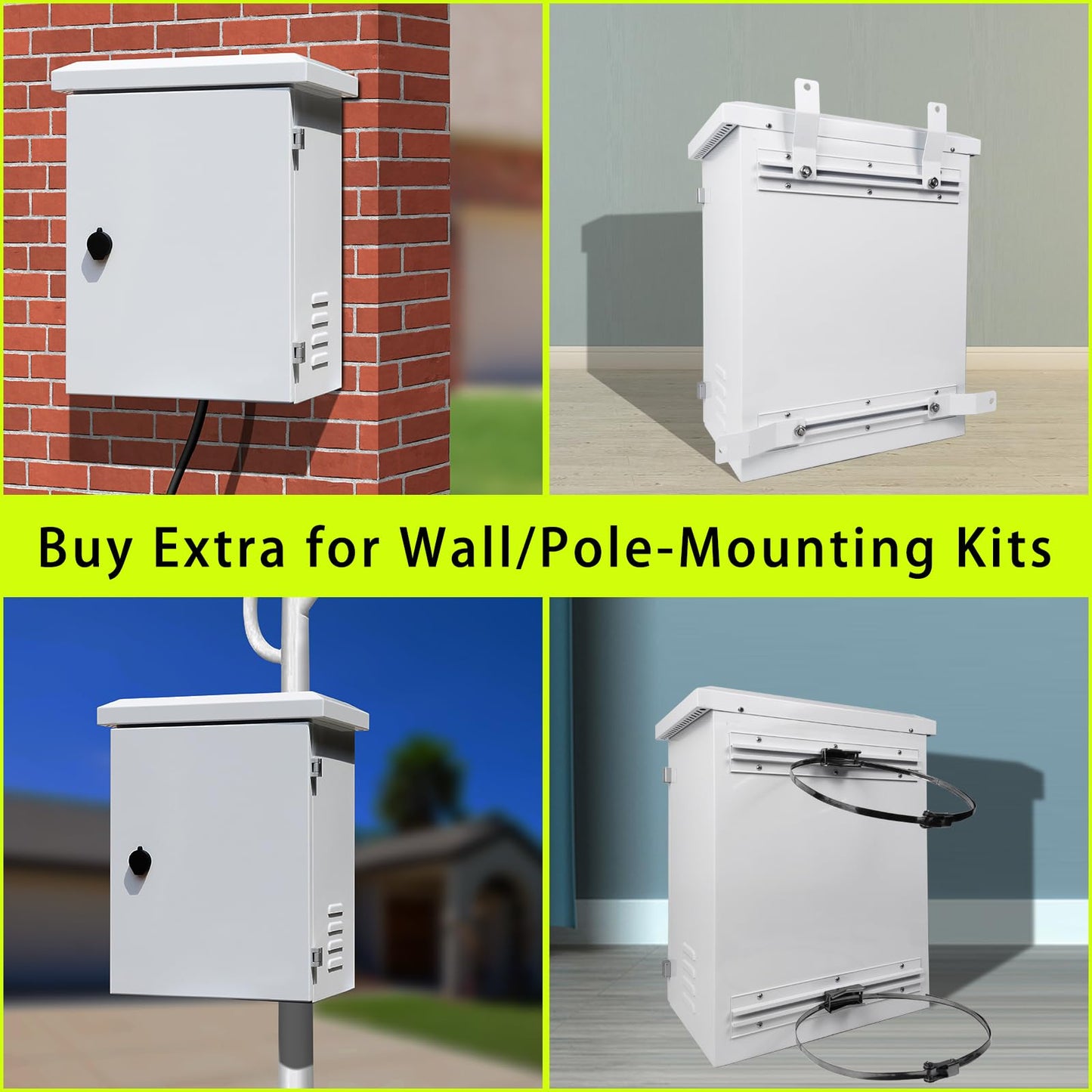 Metal Outdoor Enclosure with Rain Hood Electrical Box Weatherproof WiFi/Network Enclosure Breaker Box with Fan-Vent Design Cable Project Cabinet with Mounting Track Hole in Back 16X20X10