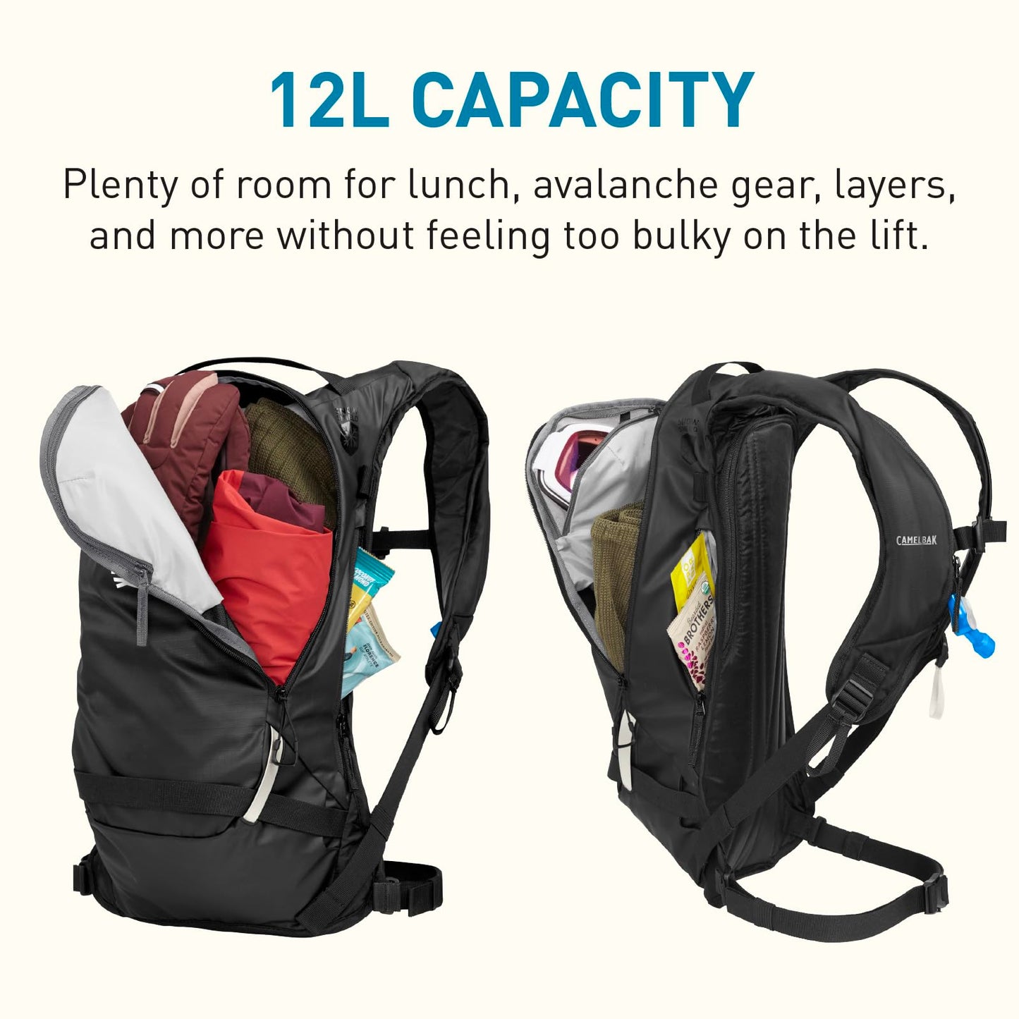 CamelBak Powderhound 12 Snow Hydration Pack with Ski and Snowboard Carry, Insulated Design for All Day Winter Riding, Black/White