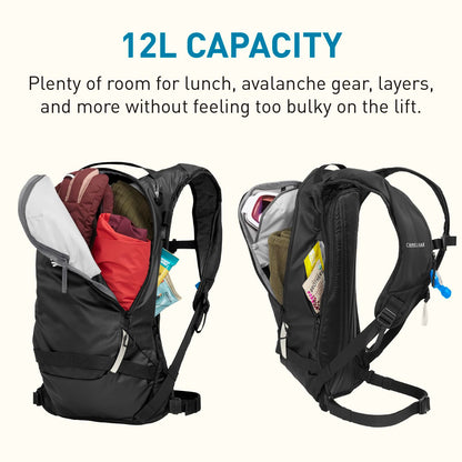 CamelBak Powderhound 12 Snow Hydration Pack with Ski and Snowboard Carry, Insulated Design for All Day Winter Riding, Black/White