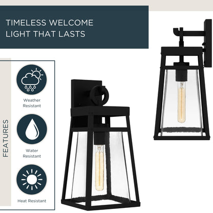 Quoizel Godfrey Outdoor Wall Lantern, Coastal Armour 17 Inch 1-Light Matte Black Transitional Wall Sconce, Clear Rain Glass, 100W, Decorative Outside Lights for Patio, Porch, Garage or Yard