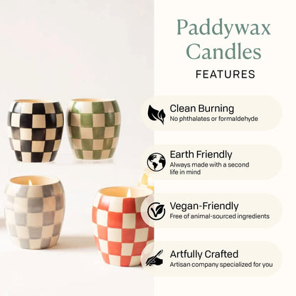 Paddywax Checkmate Hand Painted Scented Candle in Reusable Porcelain Jar, Clean-Burn Soy Candle with Approx. 55 Hour Burn Time, Decorative Gift Candles for Home, Lavender Mimosa, 11 oz