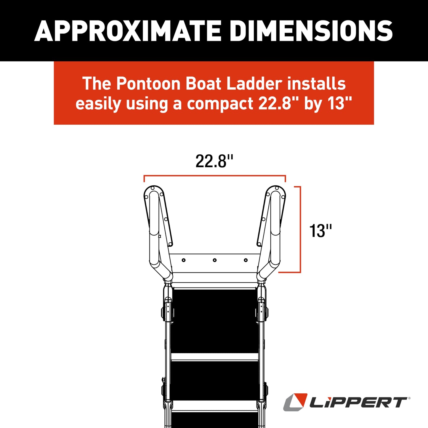 Lippert SureStep Pontoon Ladder for Boats, Slip-Resistant Steps, Easy Boarding for Kids & Dogs, Stainless Steel Handrails, Powder-Coated Aluminum Steps, Saltwater Rated - 2025041871