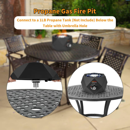 ONLYFIRE OUTDOOR LIVING 14” Modern Tabletop Fire Pit for Table with Umbrella Hole, Portable Gas Firepit for 1lb Propane Gas, Patio Backyard Porch Camping RV Tailgating, Bottom-Mounted FP003