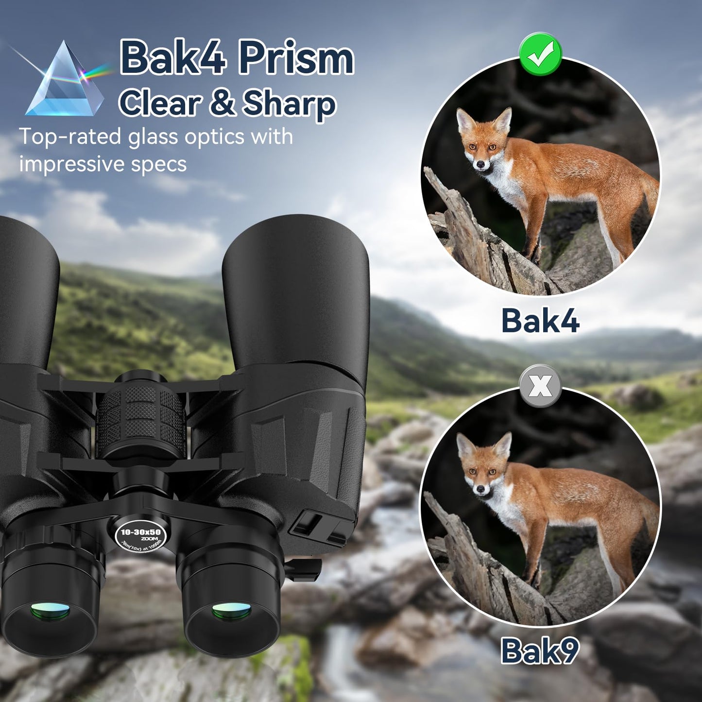 10-30X50 High Powered Zoom Binoculars for Adults - Professional Military HD Binoculars with BAK4 Prism/FMC Lens/Large View/Waterpoof/Low Light Night Vision for Bird Watching, Hunting, Outdoor, Hiking