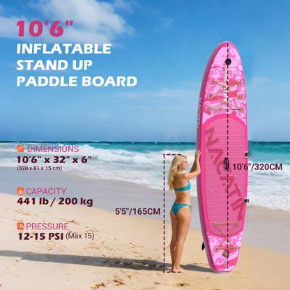 NACATIN Inflatable Stand Up Paddle Board for All Skill Levels, 10'6'' SUP Board for Adults with Non-Slip Deck, Full SUP Accessories & Storage Backpack, Great Stability for Lake, Ocean, Yoga & Fishing