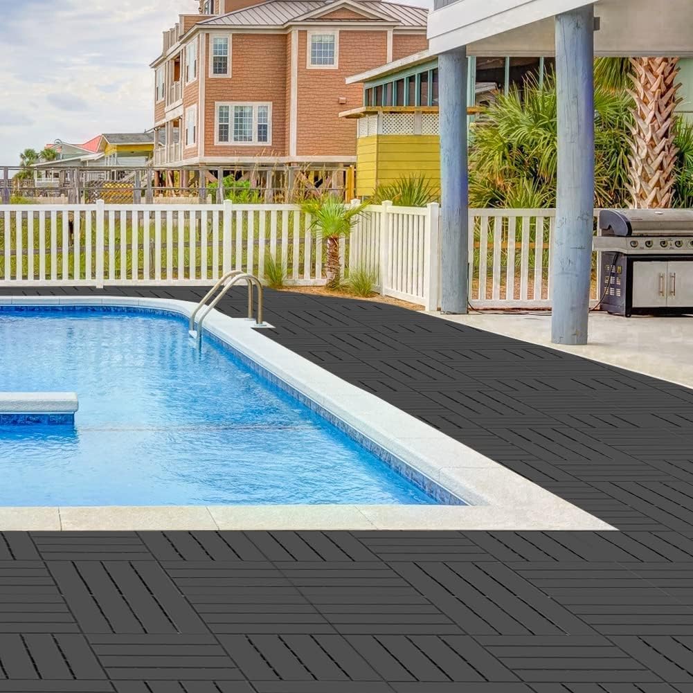 MinCHI257 60 sq. ft Plastic Interlocking Deck Tiles,60 Pack Patio Deck Tiles,12"x12" Waterproof Outdoor Flooring All Weather Use, Patio Floor Decking Tiles for Porch Poolside Balcony Backyard, Grey
