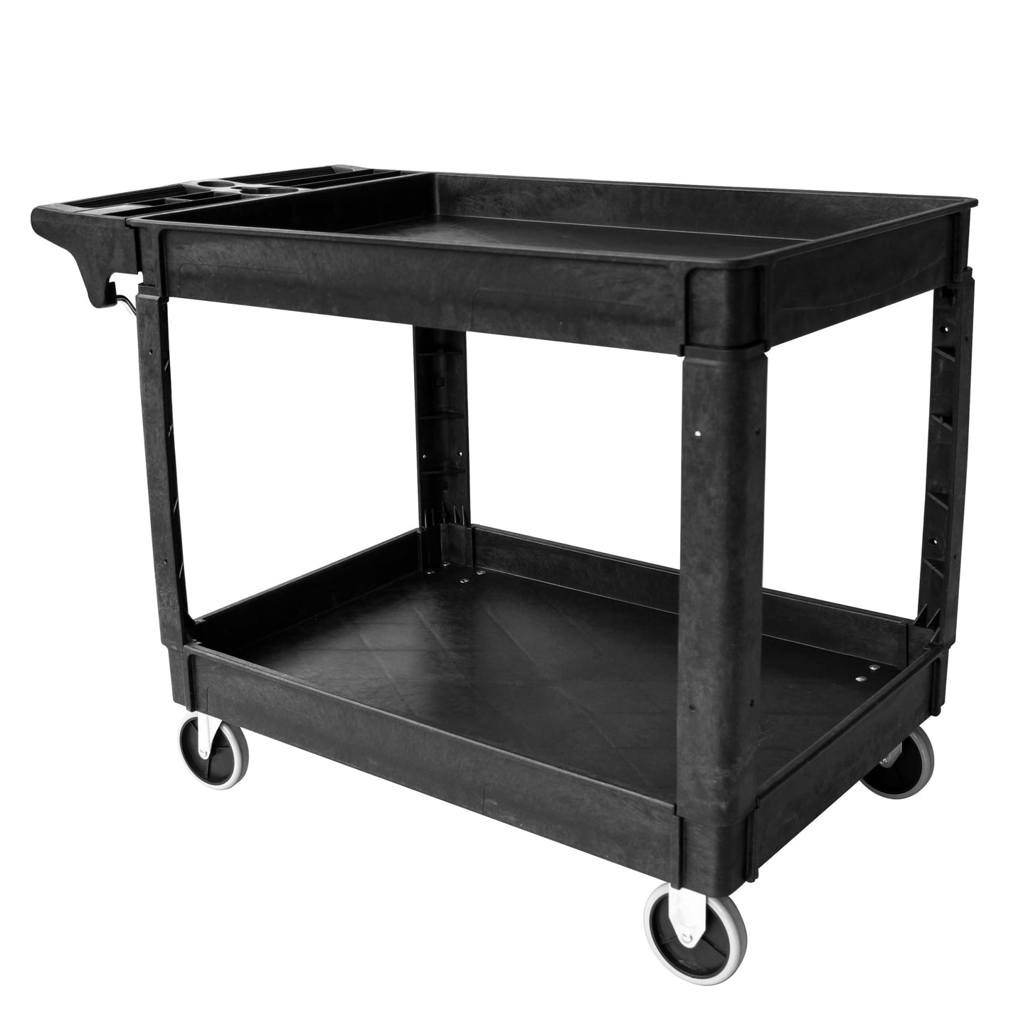 MaxWorks 2‑Tier Heavy‑Duty Utility Service Cart 500 lb Capacity 46" x 25.5" x 33.5" with 5" Swivel Casters and Polypropylene Shelves for Garage Workshop Warehouse Office (80858)