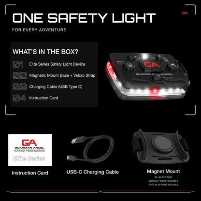 Guardian Angel Elite Series Safety Light, Beacon Device (White Front & Red Rear) Rechargeable, Magnetic, Hands-Free Wearable & Mountable LED Flashlight for First Responders, Firefighters & Rescue Ops