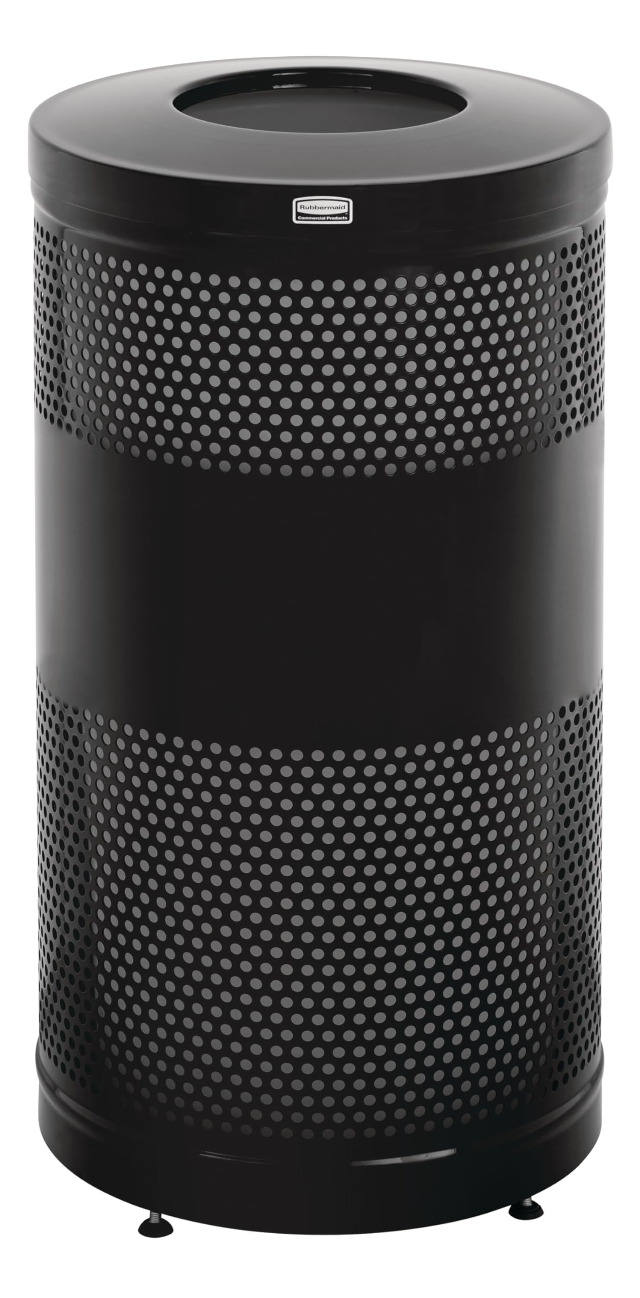 Rubbermaid Commercial Products Perforated Steel Trash Can, 25-Gallon, Black, Hands-Free Indoor/Outdoor Garbage Bin for Mall/Stadium/Office/Lobby/Restaurant