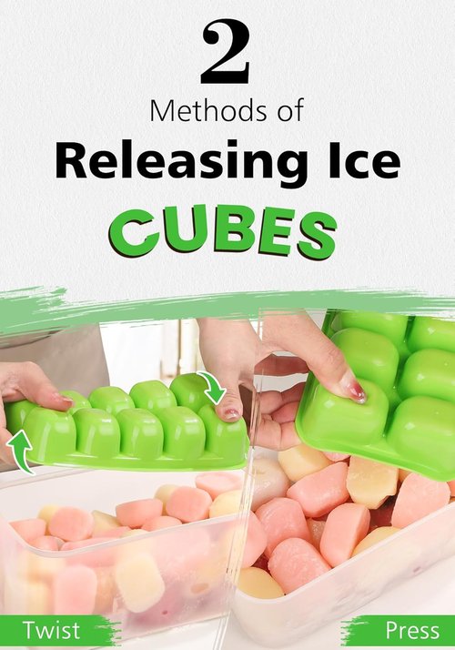 DOQAUS Ice Cube Tray - 4 Pack Stackable Silicone Trays with Lid & Bin | BPA Free for Easy Ice Release