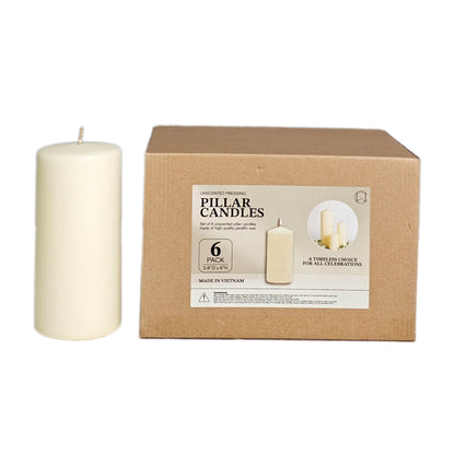 CW Studio Unscented Pressing Pillar Candles – Long Hour Burn, Smokeless & Dripless – Premium Wax with Cotton Wick – Perfect for Weddings, Events, Home & Rustic Décor (6, Ivory, 2.8x6 inches)