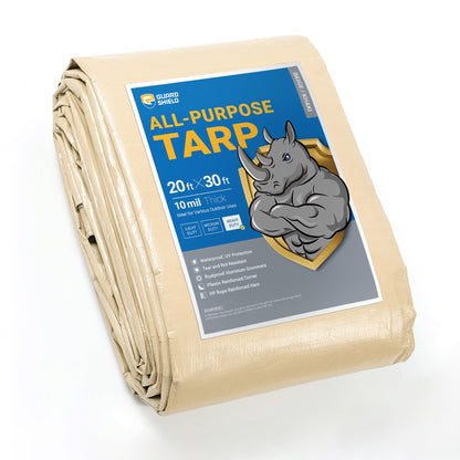 GUARD SHIELD Beige Tarp Heavy Duty Waterproof 20x30 Feet Outdoor Poly Tarps Cover Thick UV Resistant Canopy Tarpaulin with Grommets 10mil
