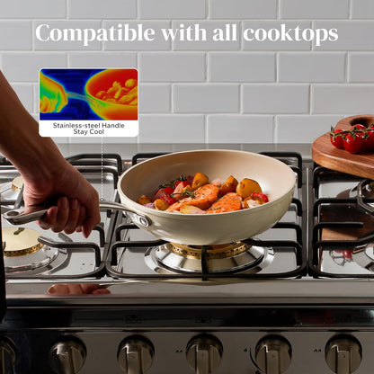 Redchef Nonstick Ceramic Frying Pan - Stay Cool Handle, PFOA & PFAS Free | 8" Beige Induction Skillet