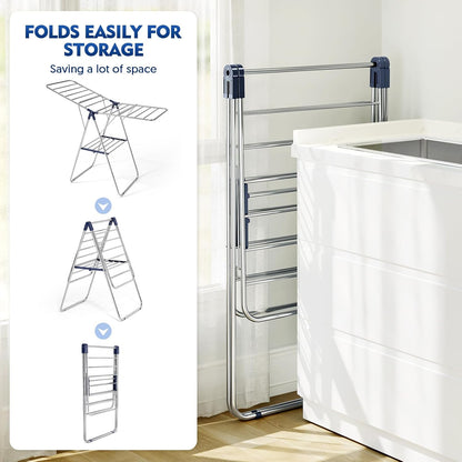 APEXCHASER Stainless Steel Clothes Drying Rack - Height-Adjustable & Foldable | Indoor/Outdoor Use