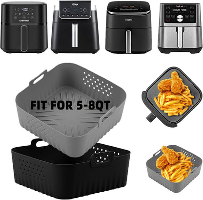 LYHOLKEER Air Fryer Silicone Liners - Reusable Square Liners for COSORI & Ninja | 2 Pcs Set, Fits 5QT-6.8QT