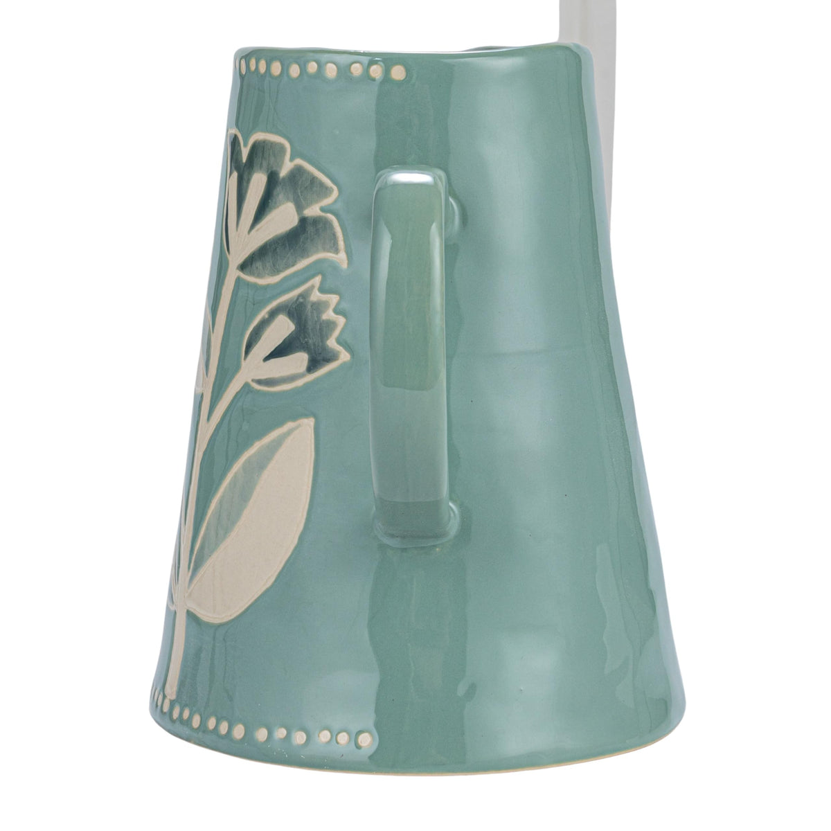 Creative Co-Op Hand-Painted Stoneware Pitcher with Wax Relief Pattern, Blue