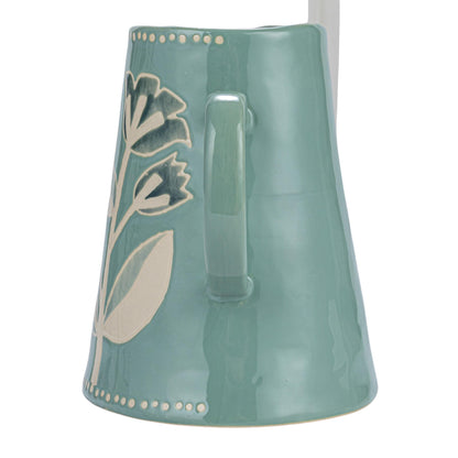 Creative Co-Op Hand-Painted Stoneware Pitcher with Wax Relief Pattern, Blue