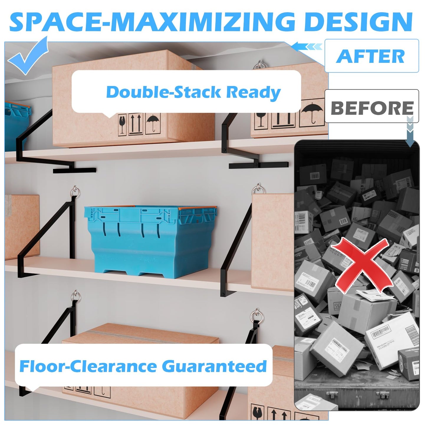 ZUIWAN Heavy Duty Shipping Container Shelving Bracket Kit (4-Pack) - 1-Tier Hanging Shelving Rack (19" D x 16" H), Universal Cargo Container Brackets