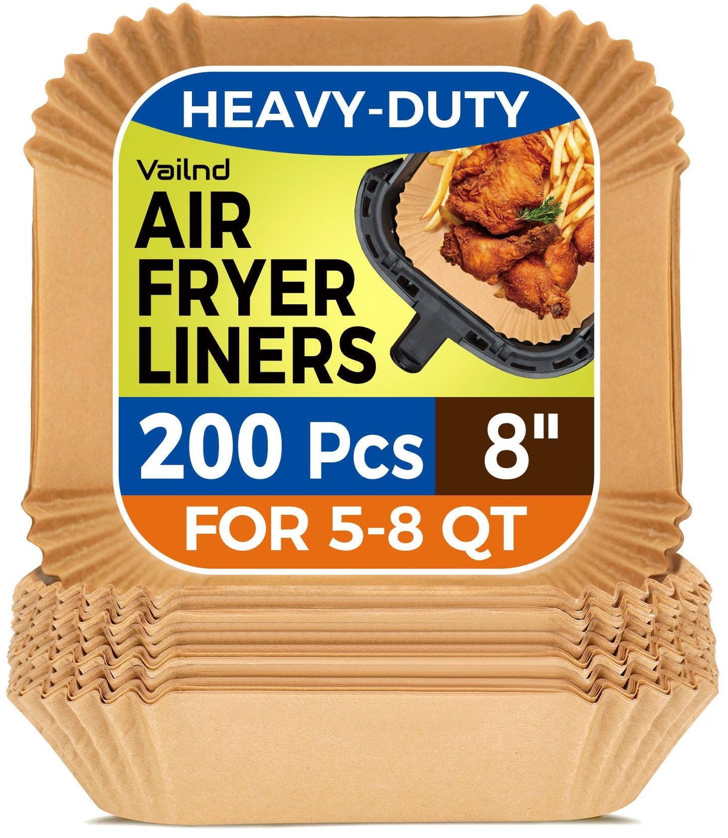 Air Fryer Paper Liners, 200pcs Air Fryer Liners Disposable, 8" Square Baking Liner for 5-8 qt Airfryer Basket, Non-stick and Oil Proof Parchment Paper for Oven, Pans & Baking