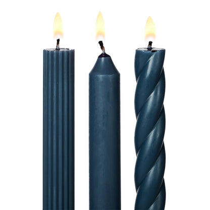 Illume Beautifully Done Unscented Assorted Candle Tapers 3-Pack, Navy Blue