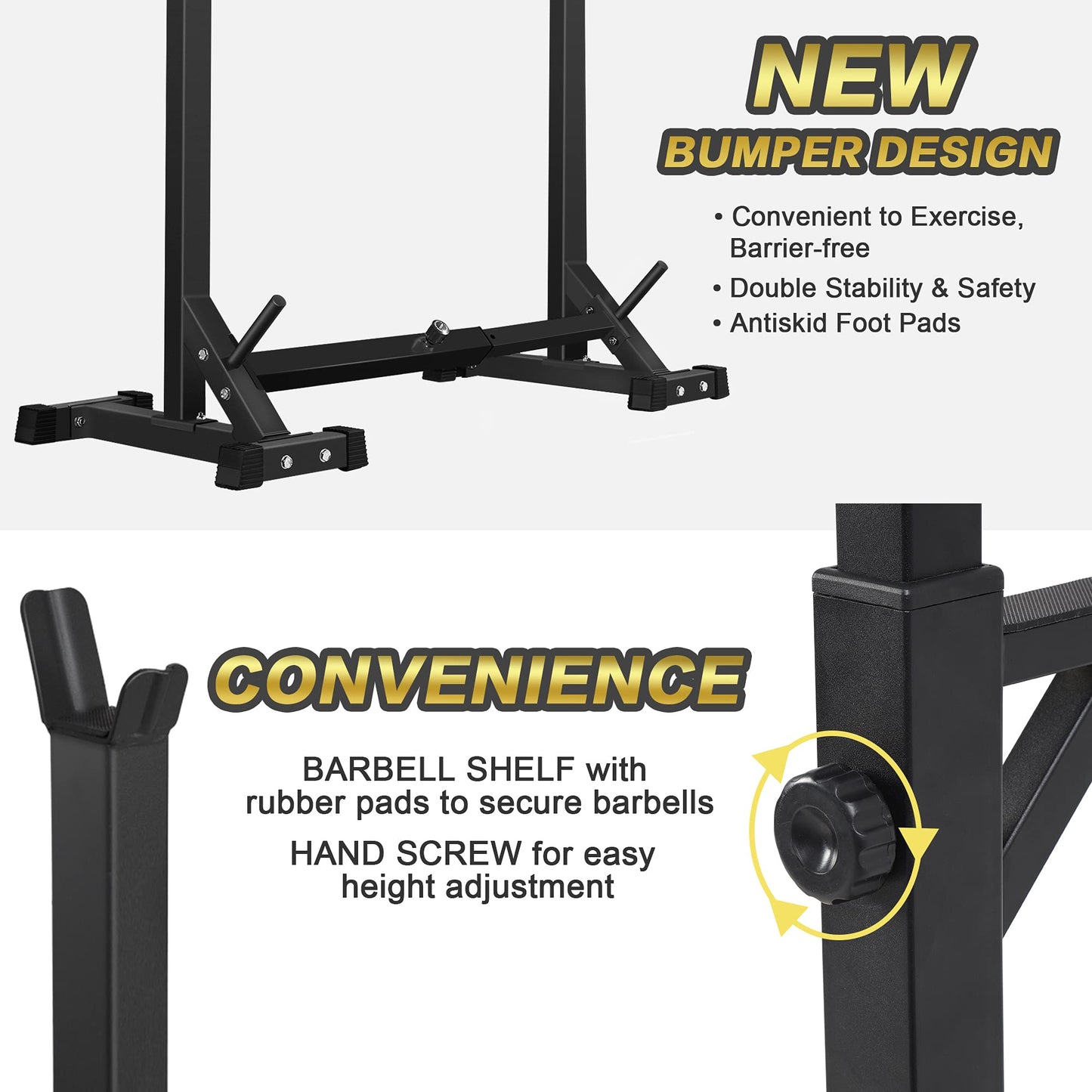 CANPA Adjustable Squat Rack Stand Multi-Function Barbell Rack Weight Lifting Gym Dumbbell Racks Home Gym Bench Press Rack Dumbbell Racks Stands 600Lbs （Black)