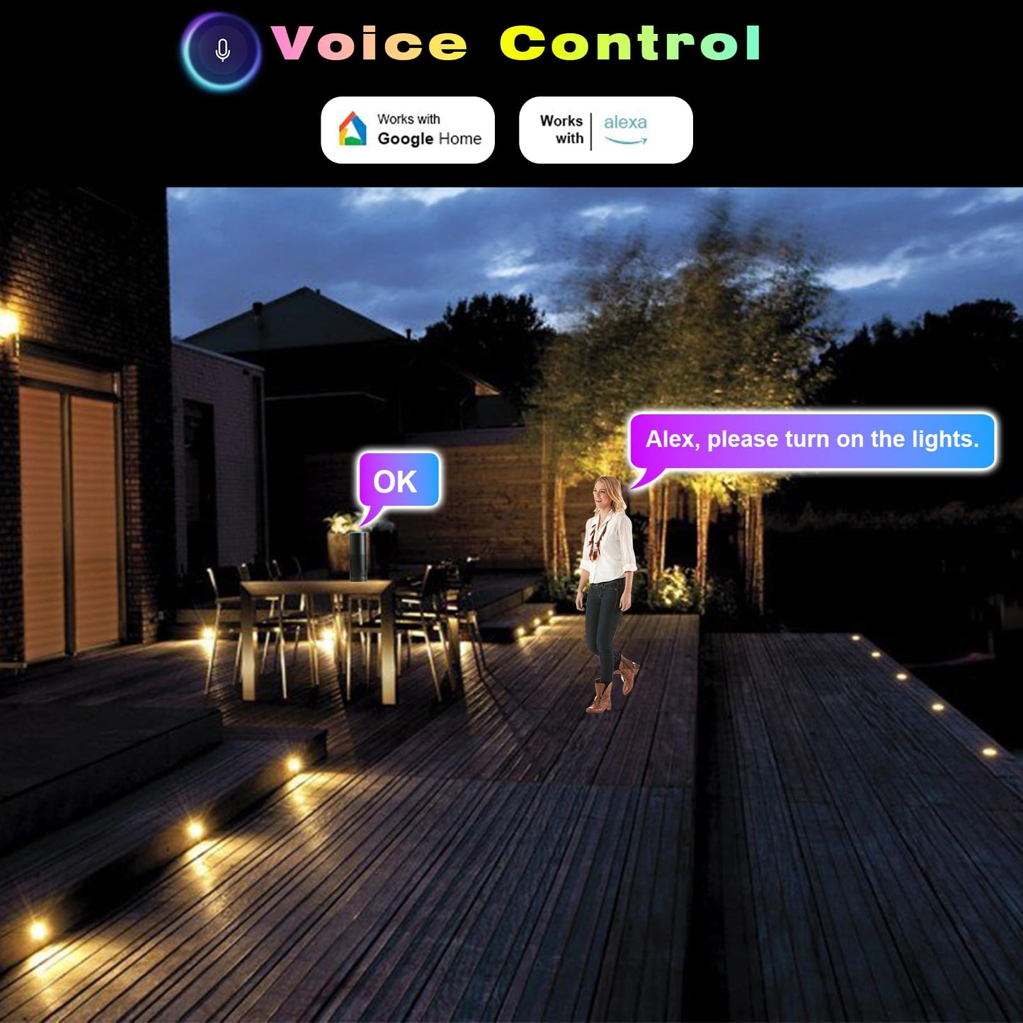 FVTLED WiFi Deck Lights, WiFi Controlled 30pcs Low Voltage LED Deck Lights Kit Φ1.38 Outdoor Recessed Step Stair Warm White LED Lighting Compatible with Alexa Google Home, Black