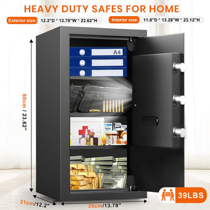 6.1 Cuft Heavy Duty Fire Security Home Safe Box, Large Floor Safe with Digital Keypad & Key Lock, Fire Proof Safes for Home with Three Removable Shelf, Anti-theft Tall Safes for Money, Cash, Documents
