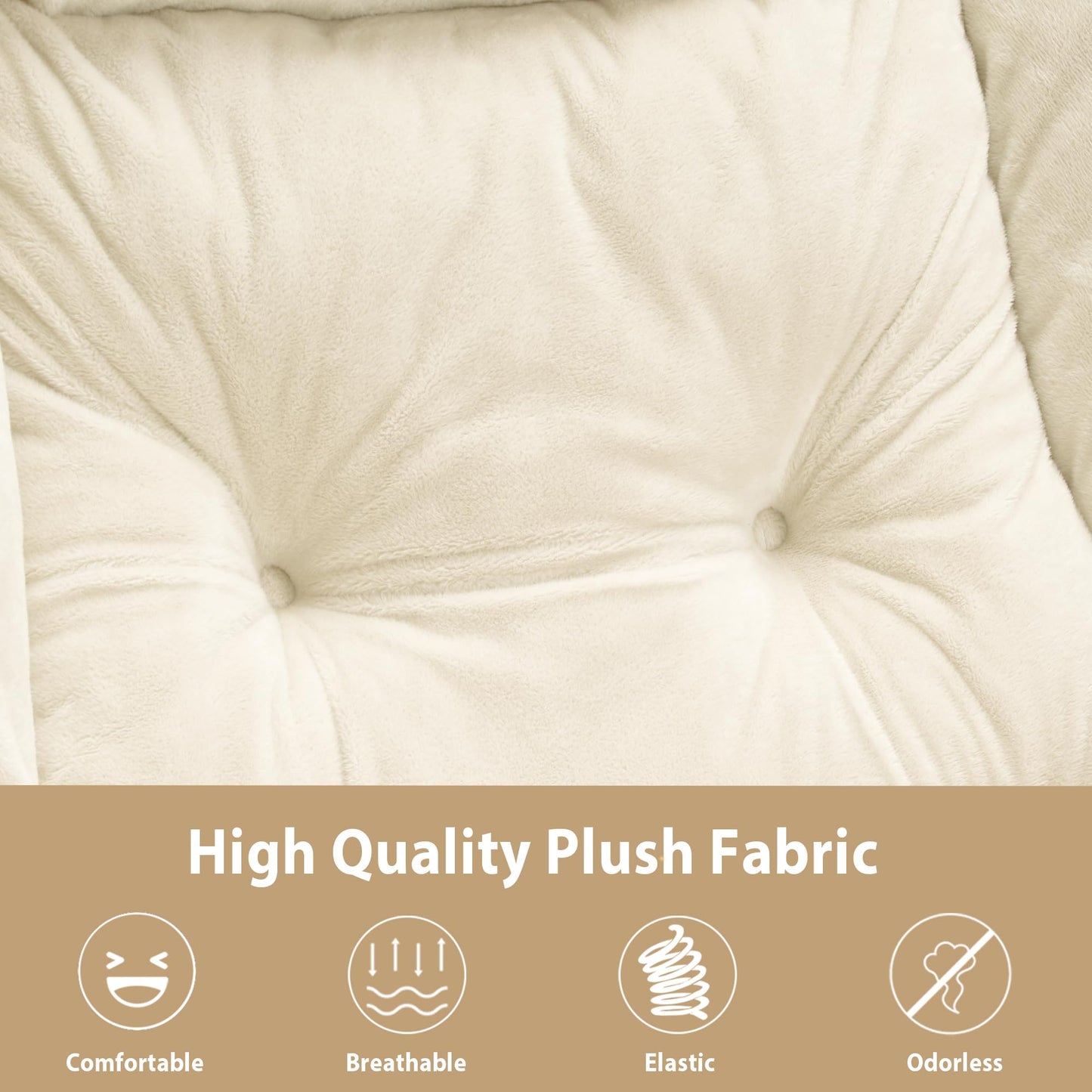Youtanic Lazy Chair with Folding Ottoman, Accent Chair Plush Upholstered with Metal Structure and Non-Slip Pads, Sofa Armchair with Footrest and Side Storage Bag for Dorm, Room, Office, Beige