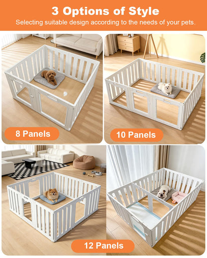 Acrylic Indoor Dog Playpen with Heavy Duty Door Lock,24" H 10 Panels DIY Puppy Playpen Pet Play Pen for Small Animal, Easy Assemble and Clean Plastic Pet Fence,White
