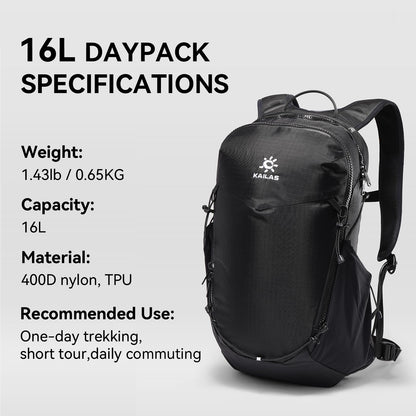 KAILAS Far Mountain16L Lightweight Hiking Backpack Trekking Daypack Small Backpacks Traveling Camping Silent Black