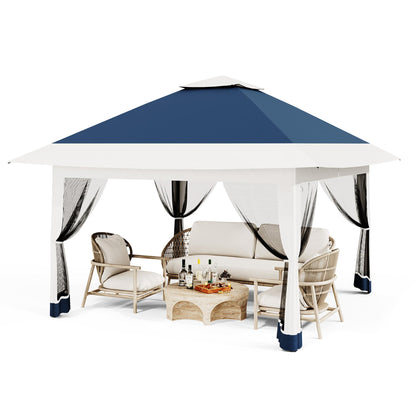 12x12ft Patio Gazebo, Outdoor Canopy with Mesh Walls, Pop Up Gazebo Tent with 4 Ropes 8 Stakes & Portable Carrying Bag, Double Roof, Easy Up Pavilion for Outside Garden, Backyard, Lawn
